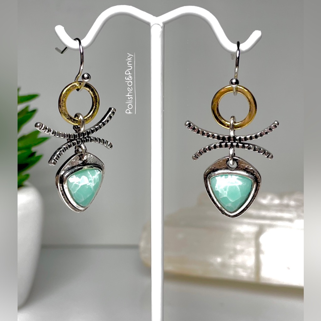 Purvian Opal Style Earrings ~ Bohemian Earrings ~ Gold Earrings ~ New In Box